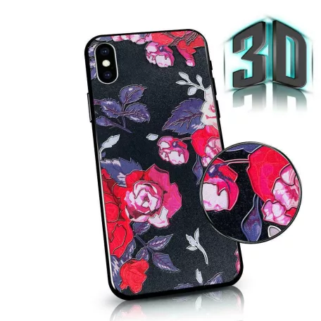 3D Virágmintás tok - Samsung A405 Galaxy A40 (2019) szilikon tok fekete