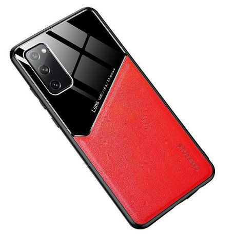 Lens tok - Samsung A202F Galaxy A20e (2019) piros üveg / bőr tok beépített mágneskoronggal