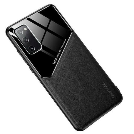 Lens tok - Samsung G990 Galaxy S21 (2021) fekete üveg / bőr tok beépített mágneskoronggal