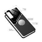 Lens tok - Apple iPhone 12 Pro 2020 (6.1) fekete üveg / bőr tok beépített mágneskoronggal