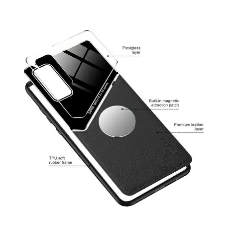 Lens tok - Apple iPhone 12 Pro 2020 (6.1) fekete üveg / bőr tok beépített mágneskoronggal