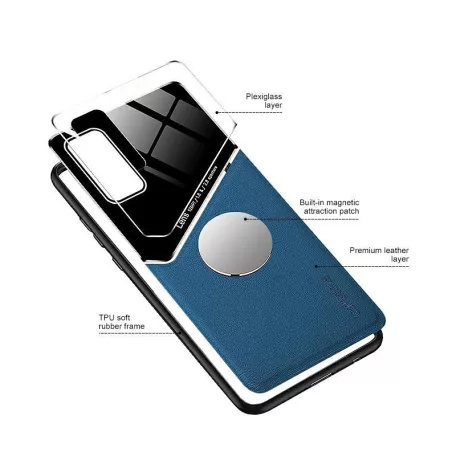 Lens tok - Apple iPhone 12 Pro 2020 (6.1) kék üveg / bőr tok beépített mágneskoronggal