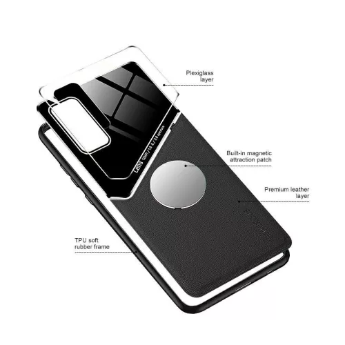 Lens tok - Apple iPhone 12 Pro Max 2020 (6.7) fekete üveg / bőr tok beépített mágneskoronggal