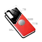 Lens tok - Apple iPhone 12 Pro Max 2020 (6.7) piros üveg / bőr tok beépített mágneskoronggal