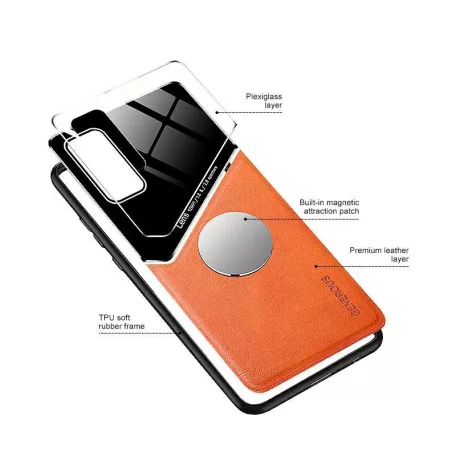 Lens tok - Apple iPhone 12 Mini 2020 (5.4) narancssárga üveg / bőr tok beépített mágneskoronggal