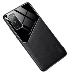   Lens tok - Oppo Reno 5 Pro fekete üveg / bőr tok beépített mágneskoronggal