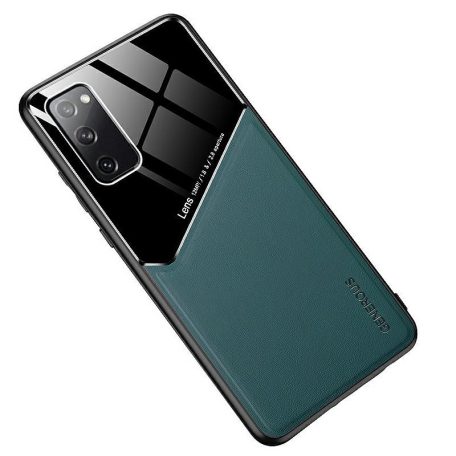 Lens tok - Samsung A225 Galaxy A22 4G zöld üveg / bőr tok beépített mágneskoronggal