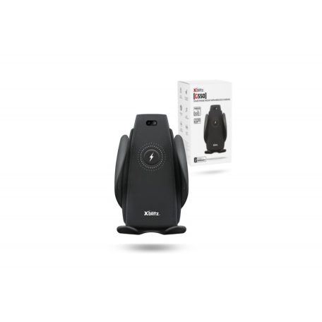 Xblitz G550 fekete automata, univerzális autós tartó vezeték nélküli (QI) töltéssel, szellőzőre, 10W