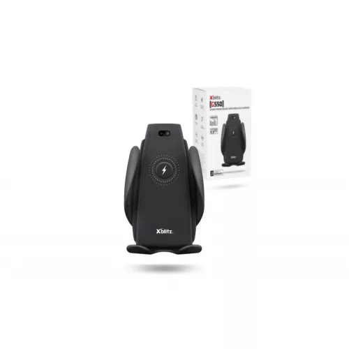 Xblitz G550 fekete automata, univerzális autós tartó vezeték nélküli (QI) töltéssel, szellőzőre, 10W