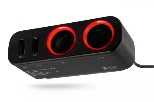 Xblitz R1 12/24V autós szivargyújtó elosztó gyorstöltéssel + 2X USB(Quickcharge 3.0, 2.4A)