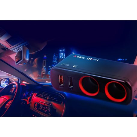 Xblitz R1 12/24V autós szivargyújtó elosztó gyorstöltéssel + 2X USB(Quickcharge 3.0, 2.4A)