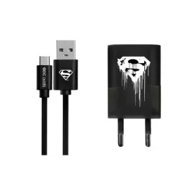   USB kábel DC - Superman 001 USB - Type-C adatkábel hálózati töltővel 1m fekete 1A