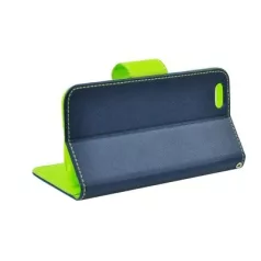   Fancy Samsung A415 Galaxy A41 oldalra nyíló mágneses könyv tok szilikon belsővel kék - lime