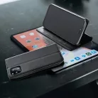 Bőr tok - Samsung A037F Galaxy A03s (2021) oldalra nyíló mágneses könyv tok szilikon belsővel fekete