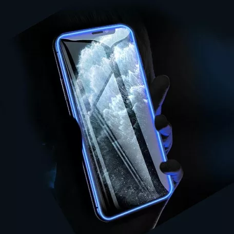 Fluoreszkáló Apple iPhone 12 / 12 Pro 2020 (6.1) előlapi üvegfólia kék