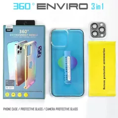   ENVIRO 3in1 360° Apple iPhone 12 2020 (6.1) átlátszó tok üvegfóliával és kameravédő plexivel