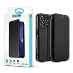   Enviro Fiber Samsung S928 Galaxy S24 Ultra (2024) oldalra nyíló mágneses könyv tok szilikon belsővel fekete