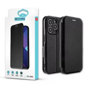   Enviro Fiber Samsung S926 Galaxy S24 Plus (2024) oldalra nyíló mágneses könyv tok szilikon belsővel fekete