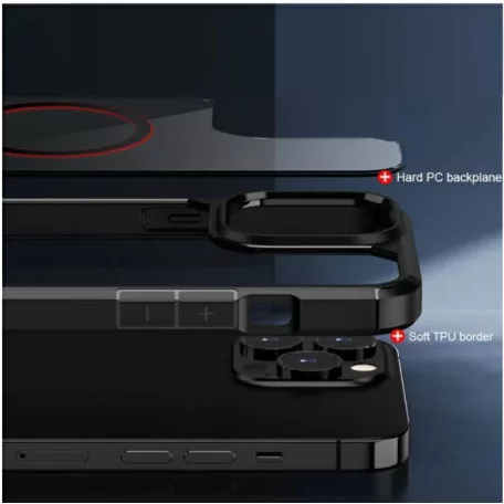 Mag Rim Case Apple iPhone 16 Plus (6.7) átlátszó TPU/PC MagSafe tok fekete kerettel