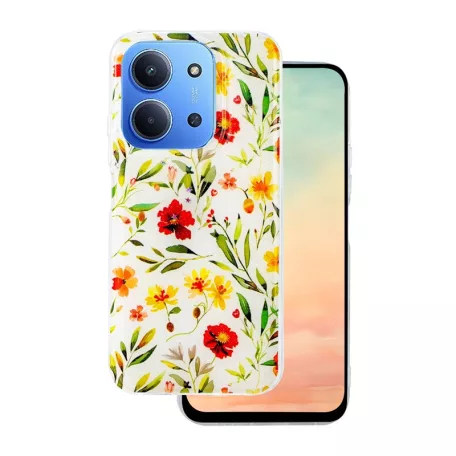 Glow Glam - Xiaomi Redmi 15 4G / Redmi 15 5G (171mm) virágmintás szilikon tok, fehér