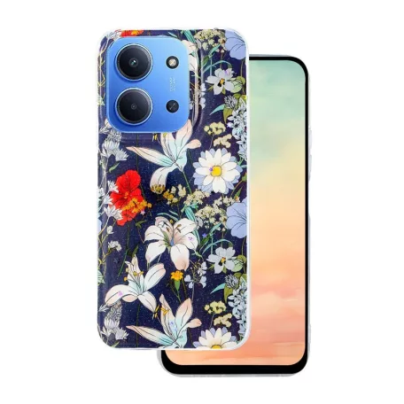 Glow Glam - Xiaomi Redmi 15 4G / Redmi 15 5G (171mm) virágmintás szilikon tok, kék