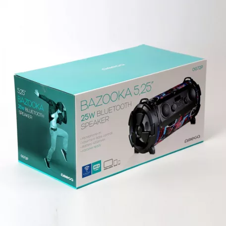 Omega OG72 bazooka bluetooth hangszóró, 5.25", 16W (2*8W), BT V4.2, USB, MicroSD, fekete (OG72P)