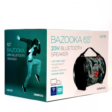 Omega OG73 bazooka bluetooth hangszóró, 6.5", 20W (2*10W), BT V4.2, LED, USB, MicroSD, fekete (OG73P)