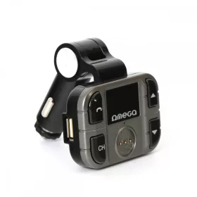   Omega F28 autós bluetooth kihangosító + FM Transmitter, BT V2.1+EDR, LCD kijelző, USB, MicroSD, mikrofon (OUTF28)