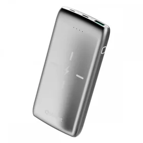   Platinet power bank 10000mAh vezeték nélküli QI töltéssel, PD Type-C Quick Charge 3.0, szürke 10W