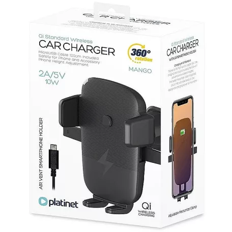 Platinet univerzális autós tartó vezeték nélküli töltéssel (5V 2A) 10W szellőzőre