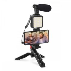   Platinet PMVG4IN1 4IN1 Led selfielámpa telefontartóval, mikrofonnal és tripod állvánnyal