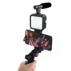  Platinet PMVG4IN1 4IN1 Led selfielámpa telefontartóval, mikrofonnal és tripod állvánnyal