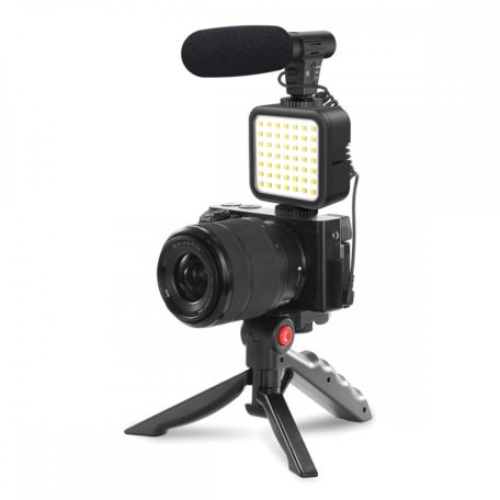 Platinet PMVG4IN1 4IN1 Led selfielámpa telefontartóval, mikrofonnal és tripod állvánnyal