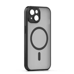   Mag Matt Apple iPhone 15 (6.1) MagSafe TPU/PC tok beépített mágneses gyűrűvel, fekete