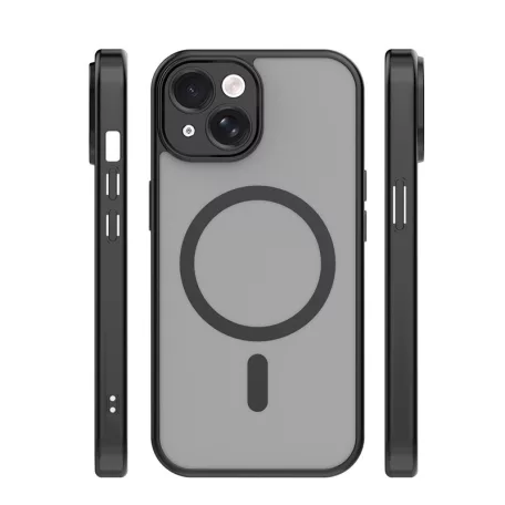 Mag Matt Apple iPhone 15 (6.1) MagSafe TPU/PC tok beépített mágneses gyűrűvel, fekete