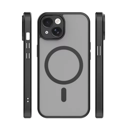 Mag Matt Apple iPhone 15 (6.1) MagSafe TPU/PC tok beépített mágneses gyűrűvel, fekete