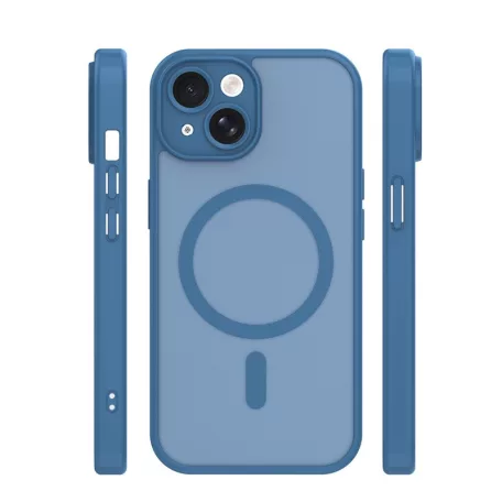 Mag Matt Apple iPhone 15 (6.1) MagSafe TPU/PC tok beépített mágneses gyűrűvel, sötétkék