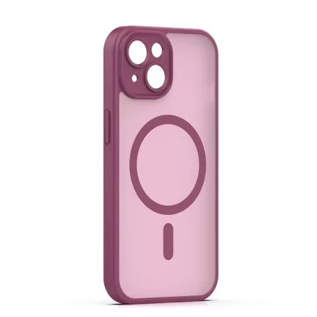 Mag Matt Apple iPhone 15 (6.1) MagSafe TPU/PC tok beépített mágneses gyűrűvel, bordó