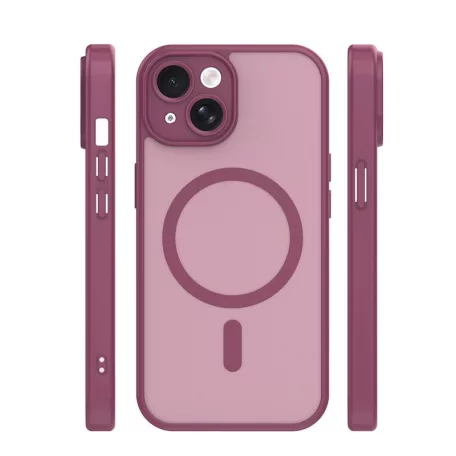 Mag Matt Apple iPhone 15 (6.1) MagSafe TPU/PC tok beépített mágneses gyűrűvel, bordó