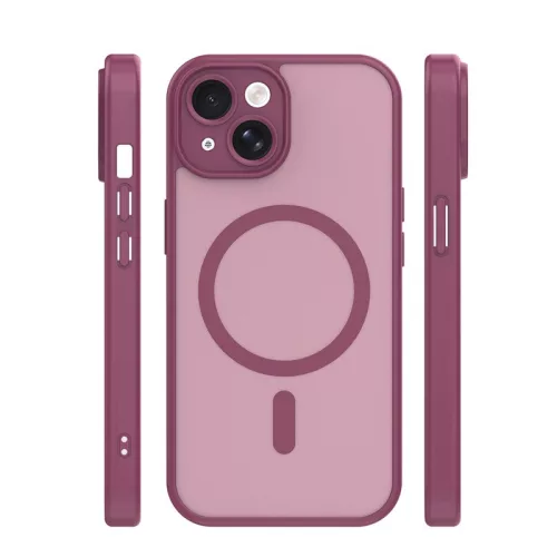 Mag Matt Apple iPhone 15 (6.1) MagSafe TPU/PC tok beépített mágneses gyűrűvel, bordó