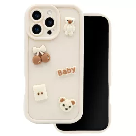   Ultra Trendy 3D bear - Apple iPhone 16 Pro Max kameravédős szilikon tok, bézs