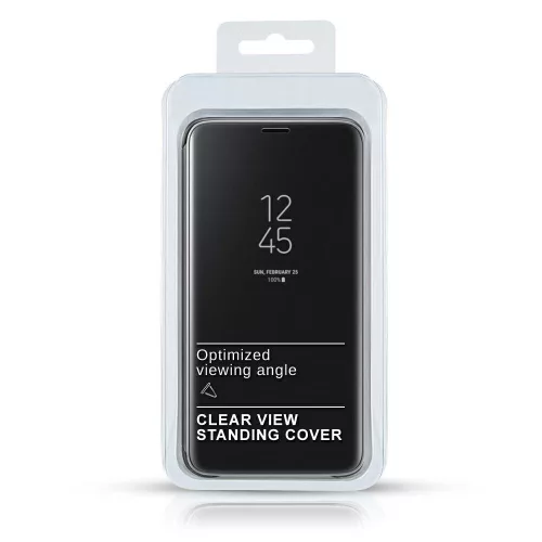 Clear View Huawei P Smart Pro / Honor Y9s fekete oldalra nyíló tükrös tok
