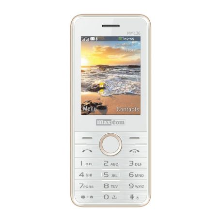 Maxcom MM136 mobiltelefon, dual sim-es kártyafüggetlen, bluetooth-os, fm rádiós fehér-arany (magyar nyelvű menüvel)