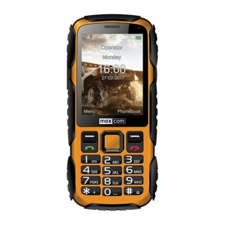 Maxcom MM920 mobiltelefon, kártyafüggetlen-, ütés-, por-, víz (IP67)- és sár ellen sárga (magyar nyelvű menüvel)