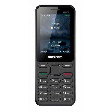 Maxcom MM139 mobiltelefon, dual sim-es kártyafüggetlen, bluetooth-os, fm rádiós fekete (magyar nyelvű menüvel)