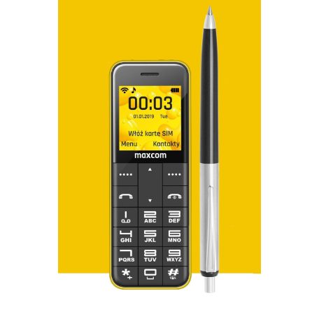 Maxcom MM111 kártyafüggetlen, bluetooth-os, fm rádiós mini mobiltelefon sárga / piros / fekete hátlappal (magyar nyelvű menüvel)