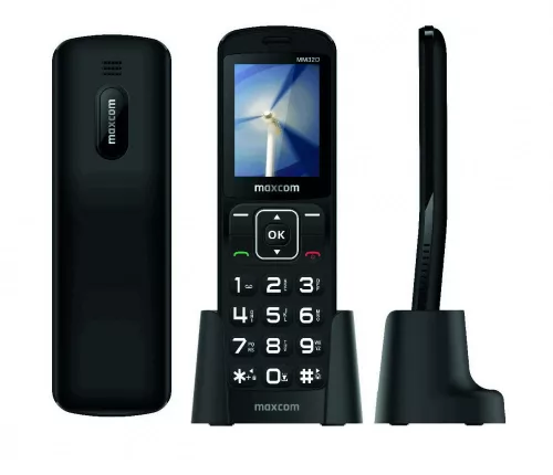 Maxcom MM32D mobiltelefon asztali töltővel, egy sim-es, kártyafüggetlen, fekete (magyar nyelvű menüvel)