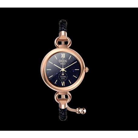 Maxcom FW51 Crystal fekete - arany IP68 vízálló női okosóra pulzus és vérnyomásmérővel olaj / parfümös üvegcsével