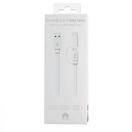 Bliszteres Huawei AP55S gyári USB - micro USB & Type-C átalakító combo adatkábel 1,5m fehér (2in1)