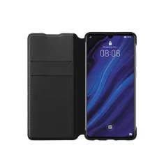   Huawei P30 Wallet Cover fekete oldalra nyíló gyári PU mágneses tok